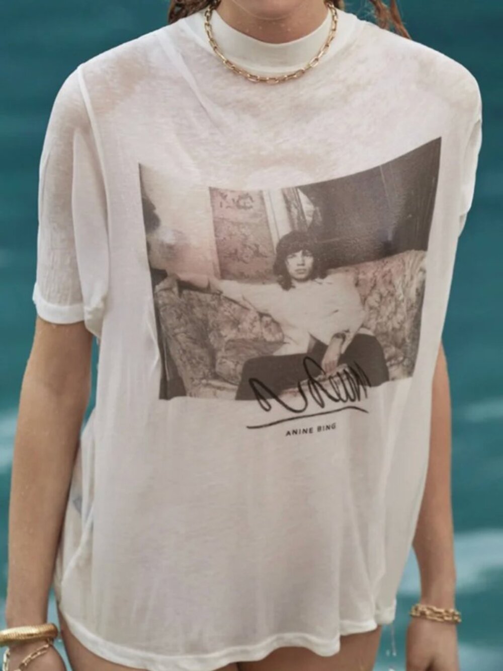 ANINE BING - Avi Mick Jagger Tee - Women's - L Oversized Jersey Knit T Shirt